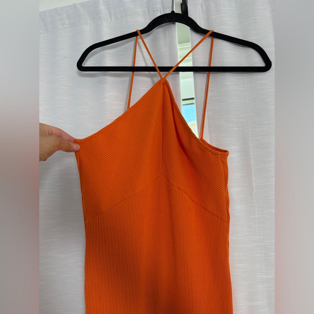 Zara Orange Ribbed Halter Midi Dress | Summer Resort Cocktail Style | Size L - Picture 6 of 9